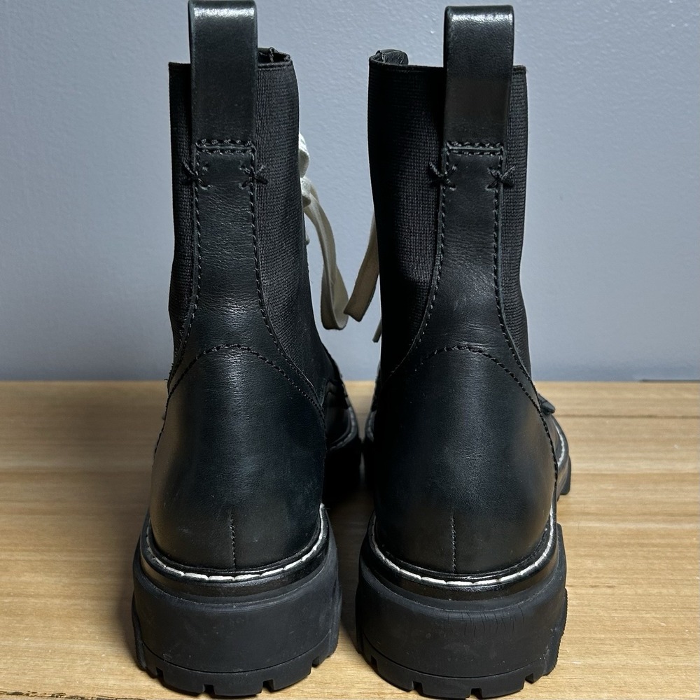 Rag & Bone Black Leather Elastic Sides White Laces Shiloh Combat Ankle Boots - Picture 5 of 6